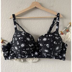 Hot Topic Celestial Crisscross Moon & Sun Black Underwire Swim Top Beach 4x